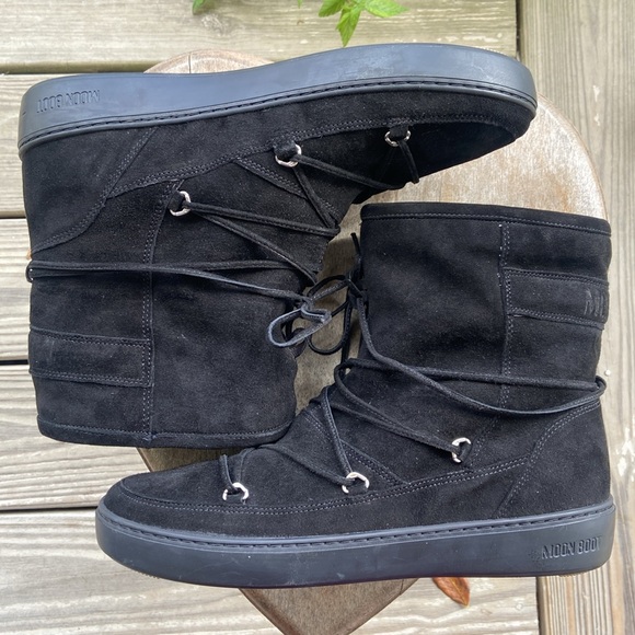 NWOB Tecnica Moon Boot Pulse Mid Black Nubuck Leather Snow Boots Women's Size 10 - Picture 14 of 15